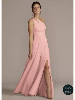 David's Bridal Blush One-Shoulder Evening Gown with Side Slit